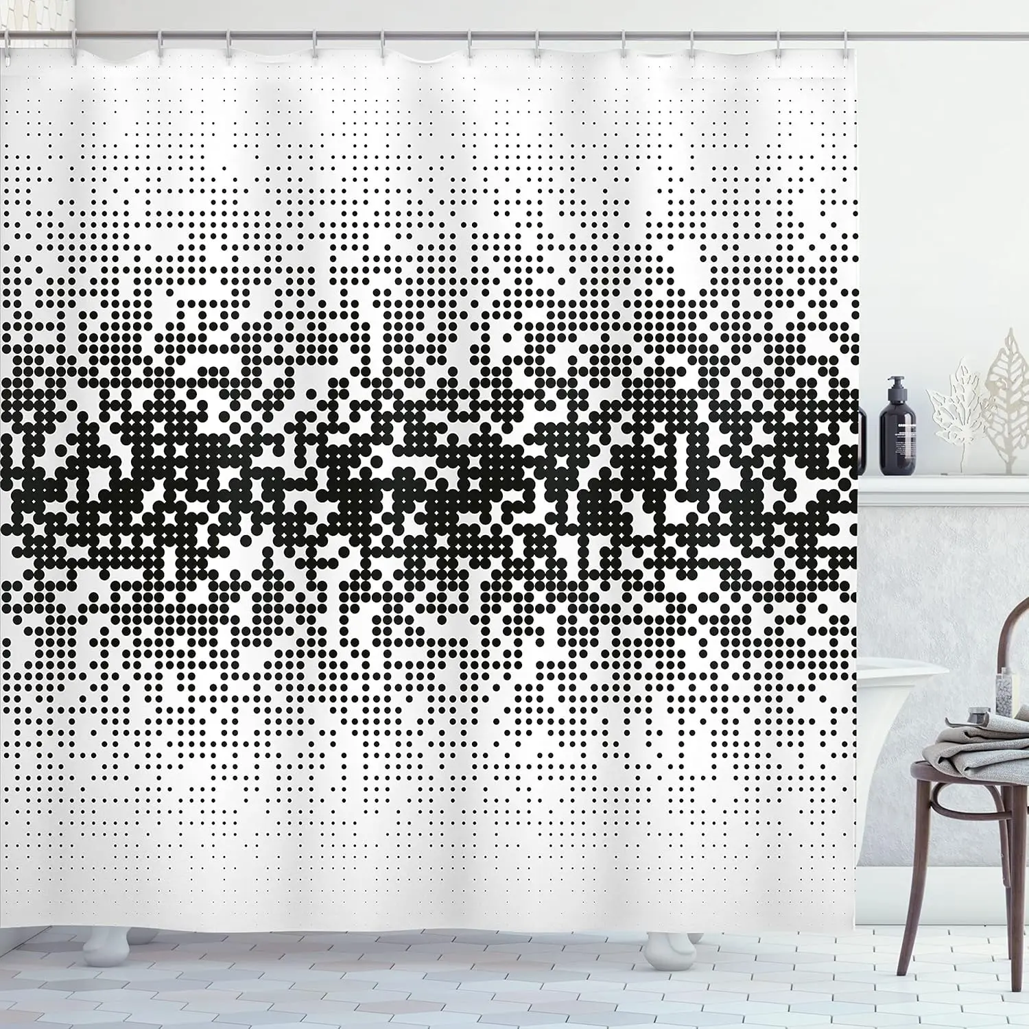 

Black White Dot Pattern Shower Curtain Abstract Design Modern Decor Linen180x230
