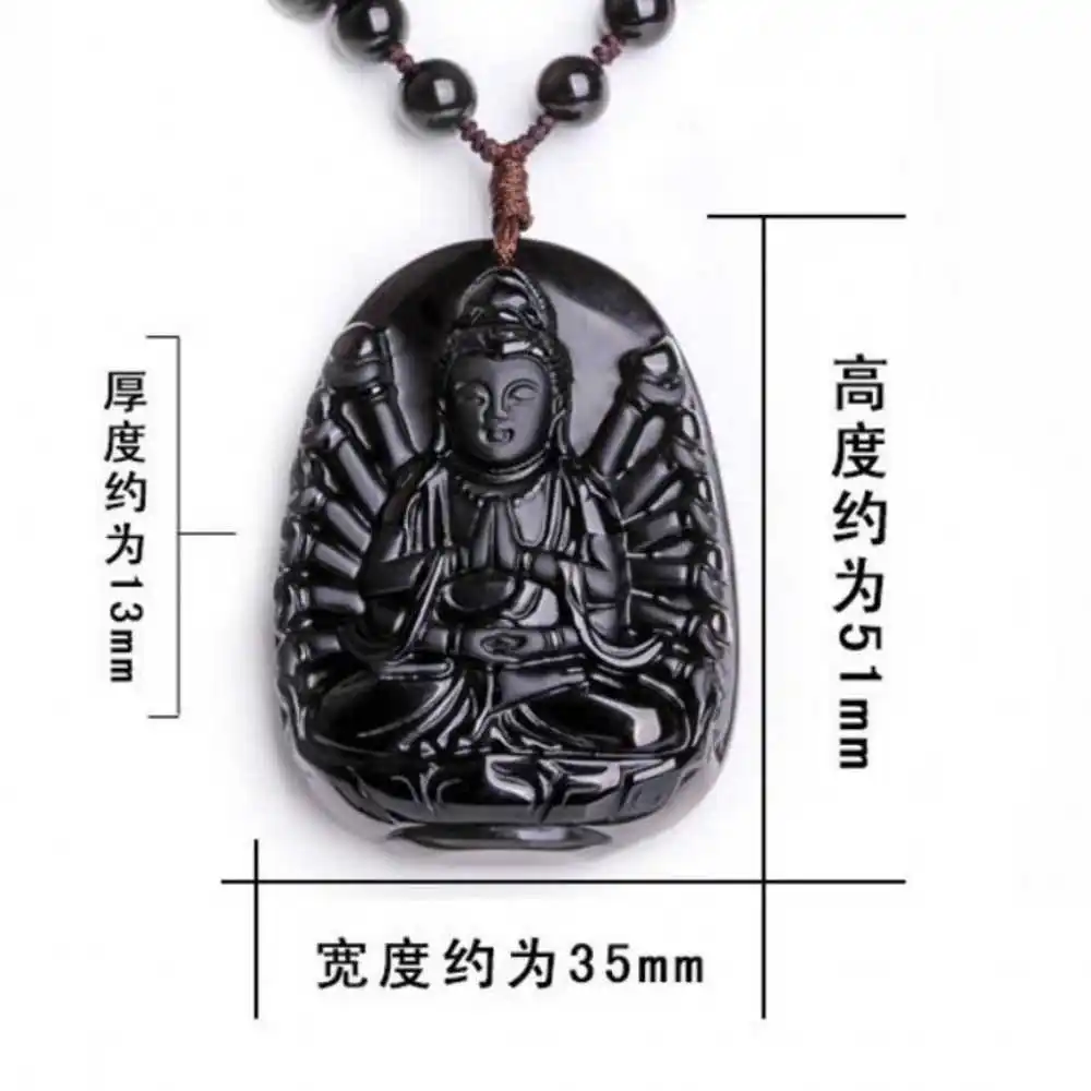 Obsidian Carved Thousand-Hand Kwan-yin Lucky Amulet Pendant Gifts New Men Unisex Pendants Keychain Energy Healing Chakra Tibetan