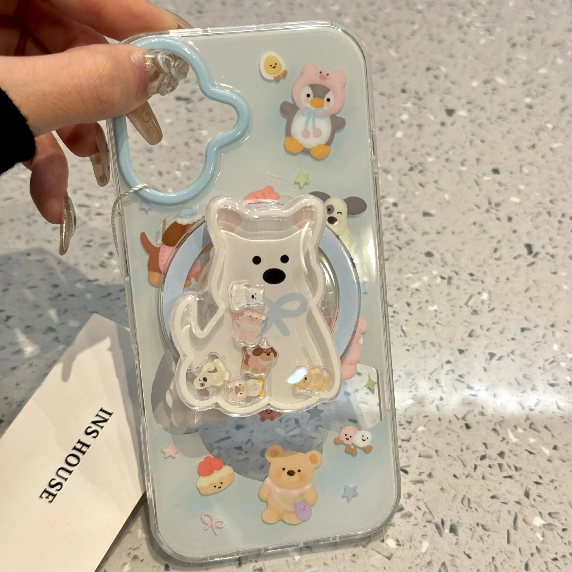

Korean Cute Puppy Quicksand Shake Magnetic Holder Grip Tok Griptok Phone Stand Holder Support for IPhone 17 for Pad Magsafe Grip