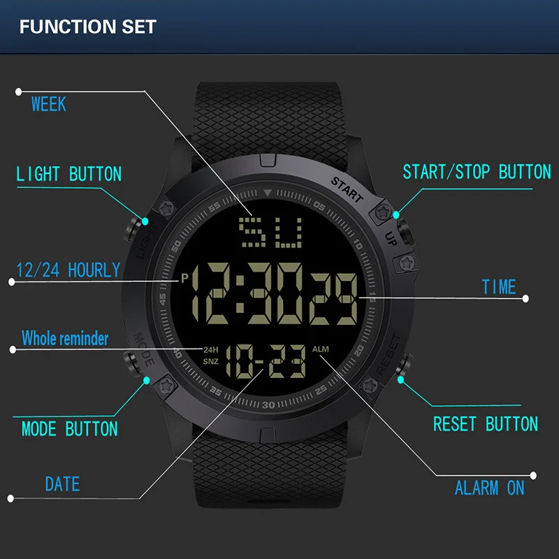 Montre de dehors Militaire Multifonction pour Homme et Enfant, Étanche, Numérique, LED, Grand Cadran, Étudiant, Électronique