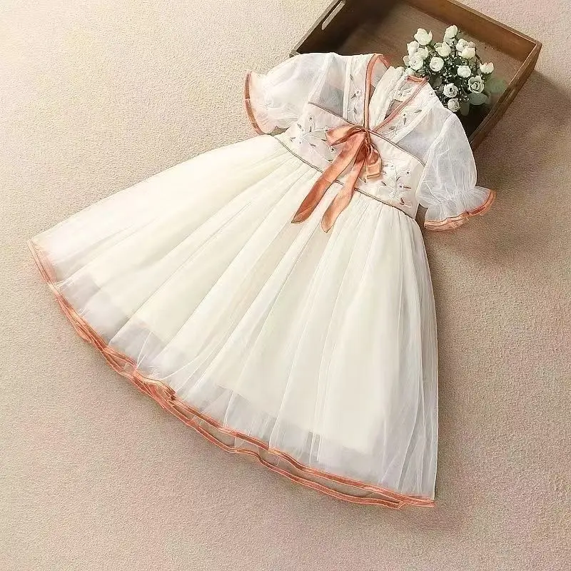 Baby girl dress summer new style Chinese style children's mesh short sleeved princess dress ancient Hanfu