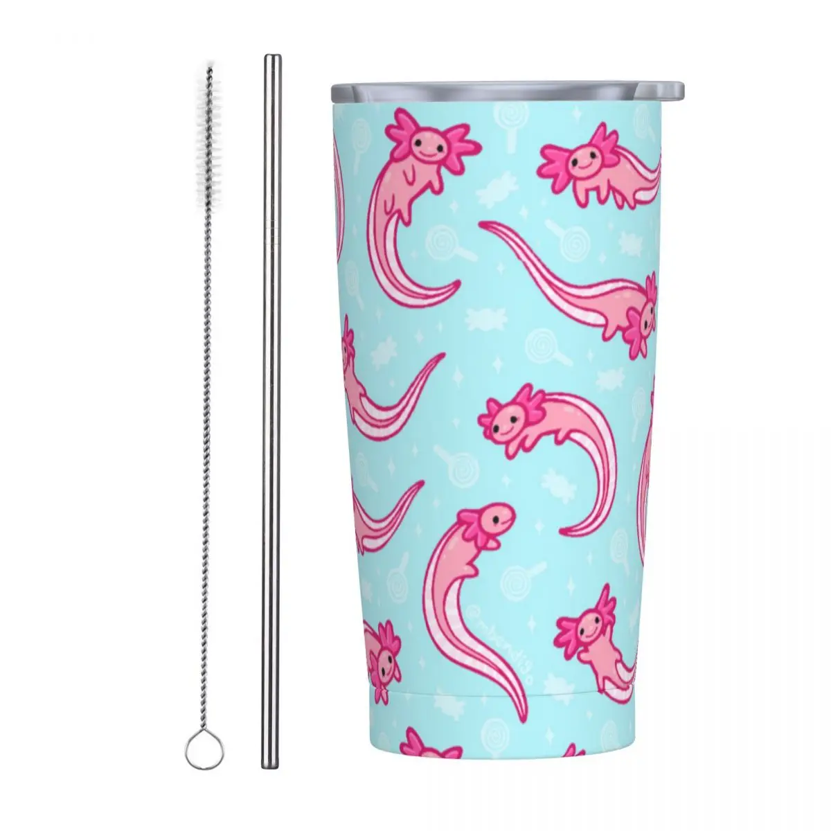 Axolotl Animal Insulated Tumbler with Straws Lid Cute Salamander Vacuum Travel Thermal Mug Double Wall Hot Cold Drinks Cup 20oz