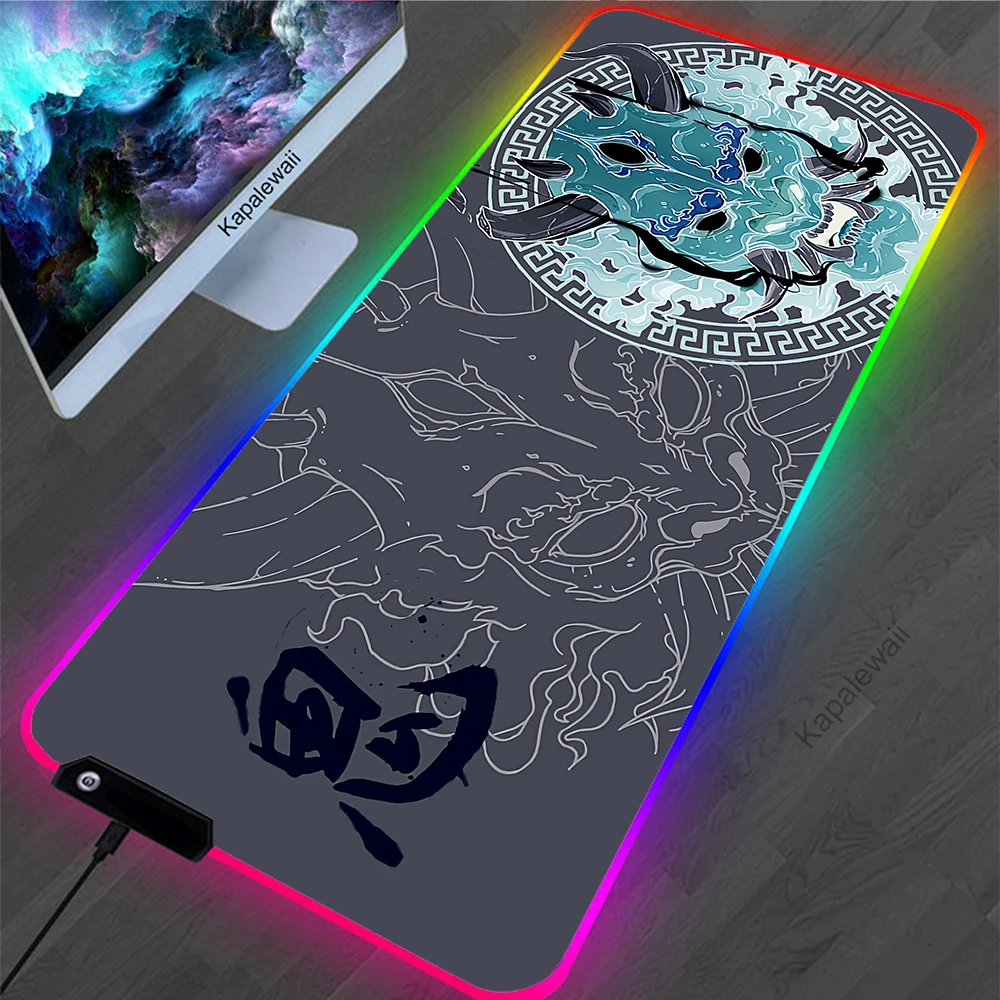 Japanese Oni Game RGB Mouse Pad Gaming Mousepad Large LED Mouse Mat Locking Edge Keyboard Pad Rubber Mat Backlight