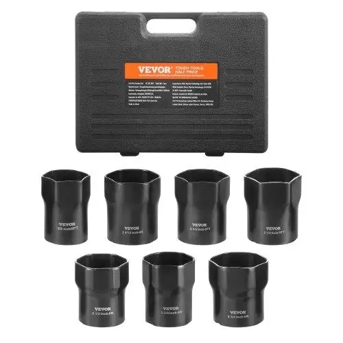 Wheel Bearing Locknut Socket Set 1/2 in Drive 7 Pcs SAE and Metric 6-Point