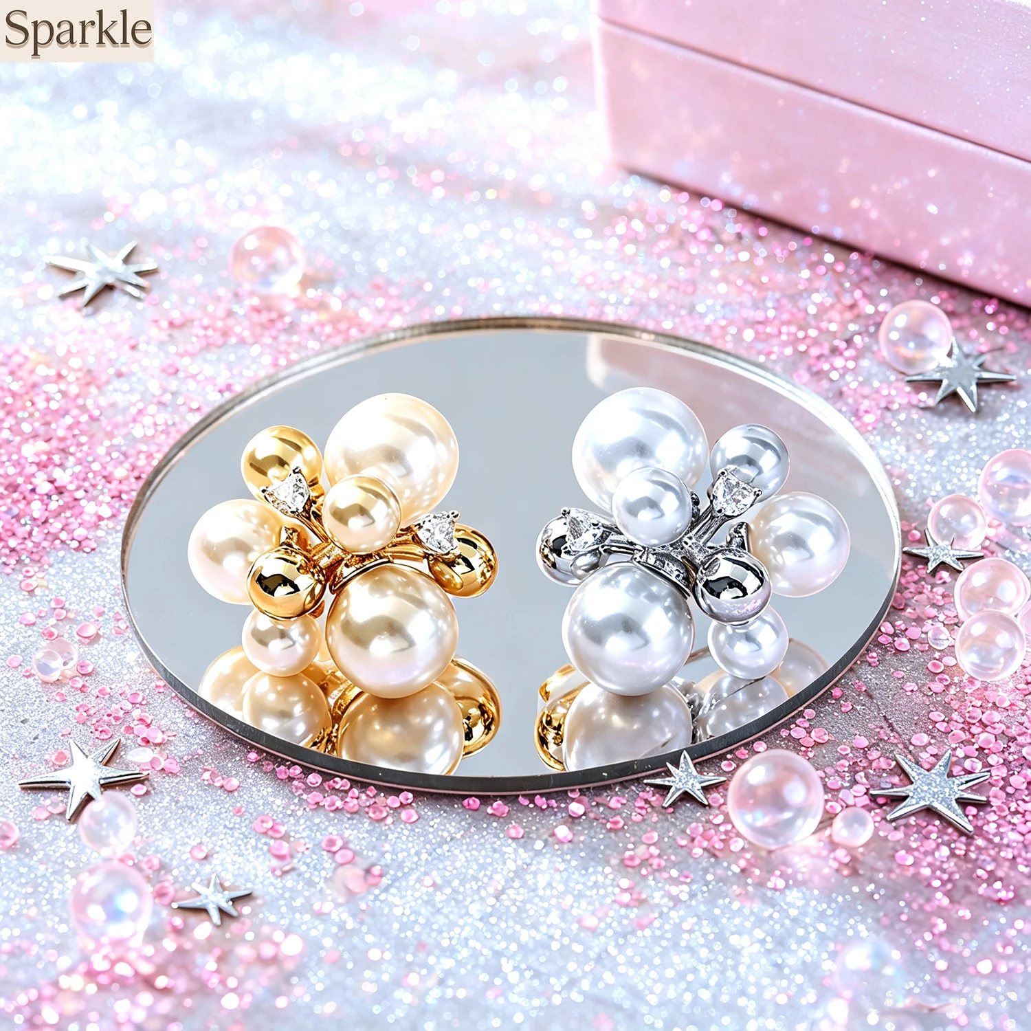 Elegant Grape Bunch Multi-Pearl Stud Earrings with Shiny Rhinestone Decor Gold & Silver Tone Ladies Fashion Jewelry for Dating A