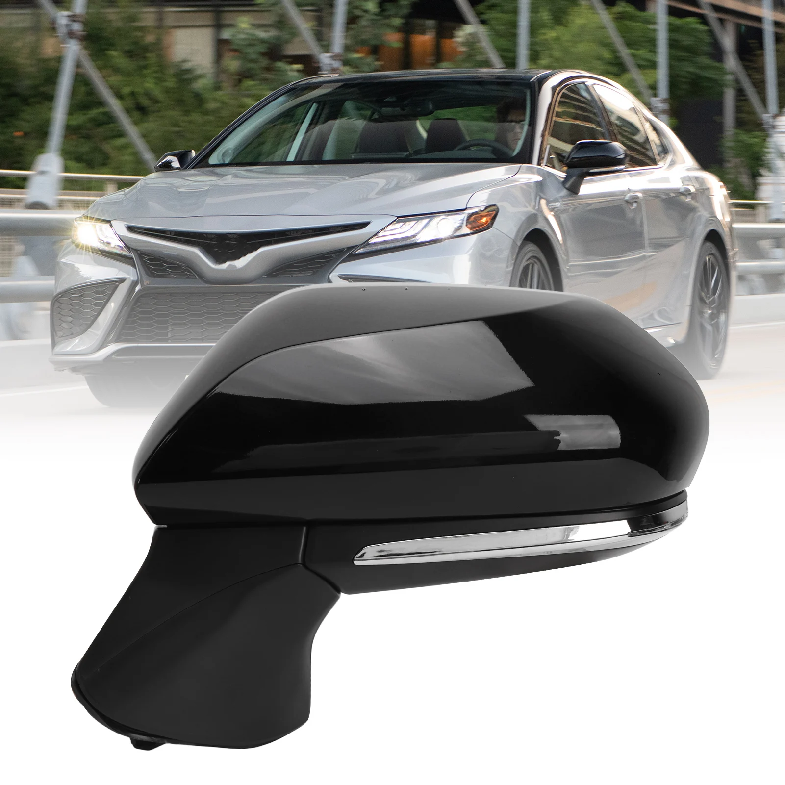 Power Mirror Side Mirror Assembly Left Side With Blind Spot Monitoring 7 Pin Gloss Black For Toyota Camry XV70 2018-2022