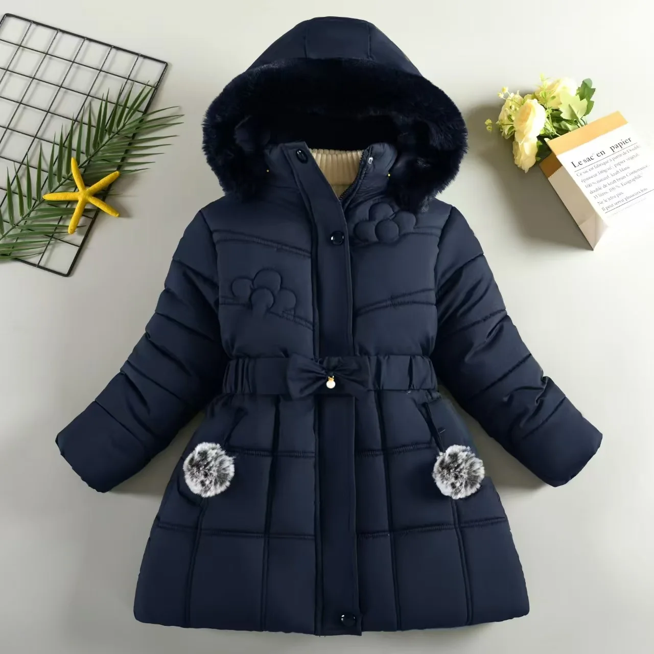 

6 7 8 9 10 11 12 Years Winter Girls Jacket Thicken Keep Warm Fashion Fur Collar Kids Jacket Hooded Zipper Outerwear Kids Clothes