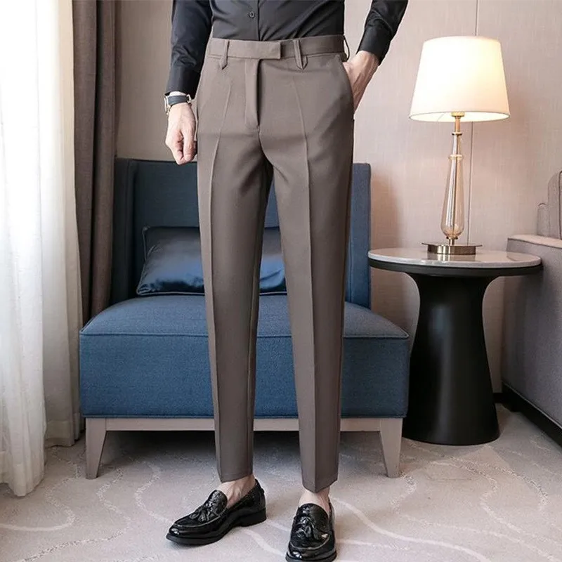 

Men Elegant Suit Pants Trousers New British Style Slim Formal Pants Solid Business Casual Social Dress Pants Y2k Men Clothing