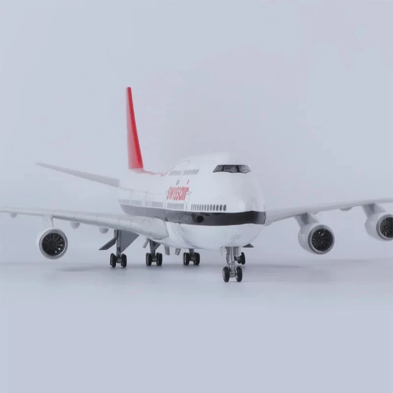 Model pesawat skala 47cm 747 Model pesawat Swiss Airways B747 Model pesawat Resin Die-cast pesawat mainan anak-anak untuk Bo