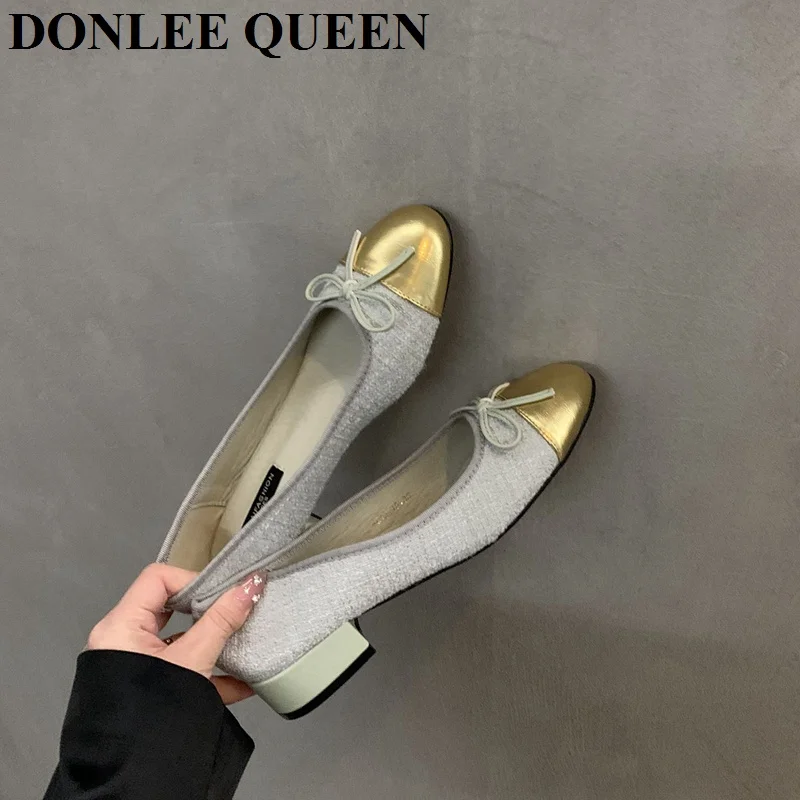 Classic 2023 Autumn New Round Toe Bow Tie Flats Ballet Shoes Women Fashion Shallow Low Heel Pumps Female Ballerina Casual Loafer