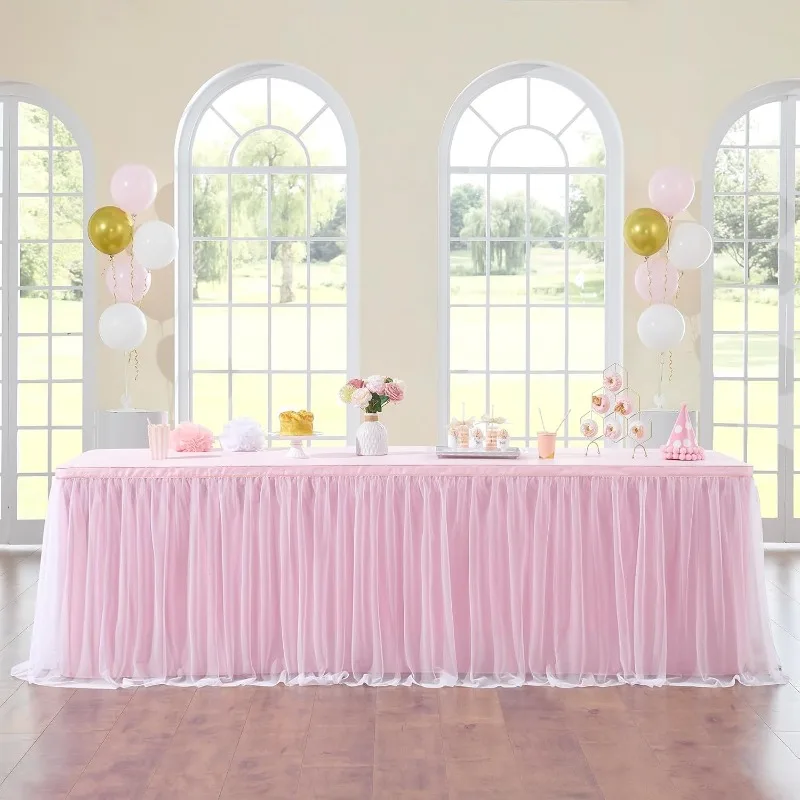 Tulle Ruffle Table Skirt Tutu Tablecloth for Wedding Birthday Baby Shower Dessert Cake Table Rectangle Round Table Decoration