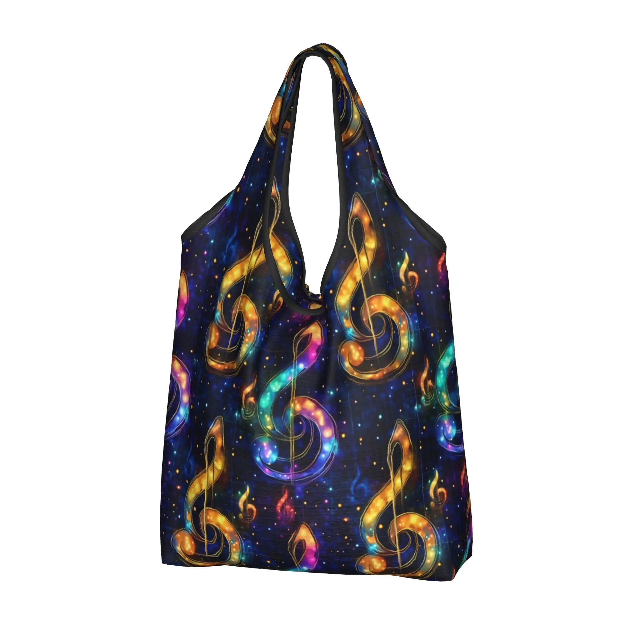 Fashion Classy Music Notes  Shopping Tote Bags Portable Treble Clef Neon Light Musical  Groceries Shopper Shoulder Bag