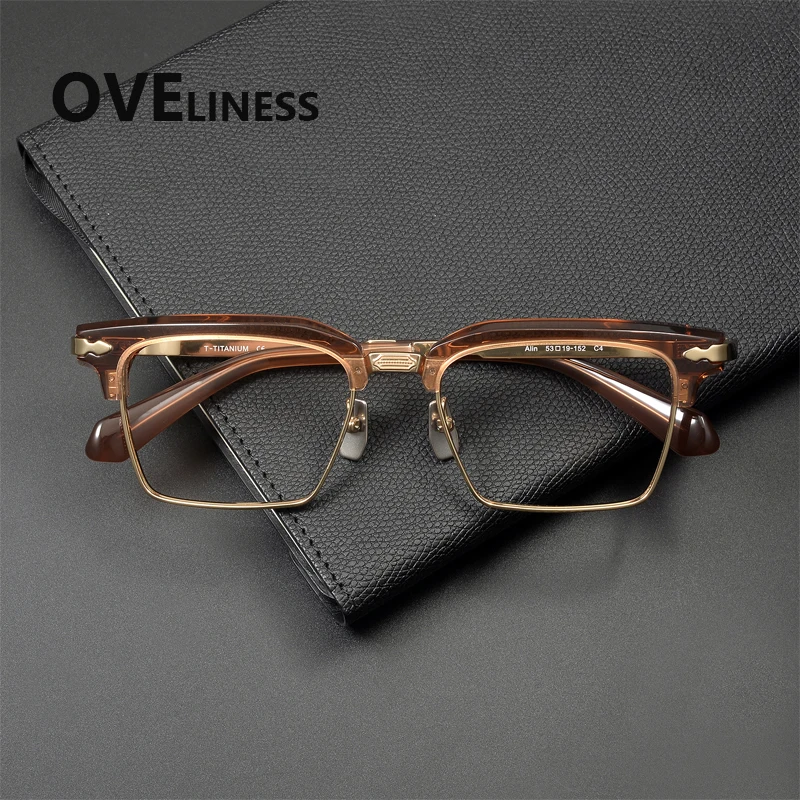

2026 Acetate Titanium Glasses Frame Men Brand Design Square Eyewear Japanese High-end Quality Ultralight Eyeglasses Frames