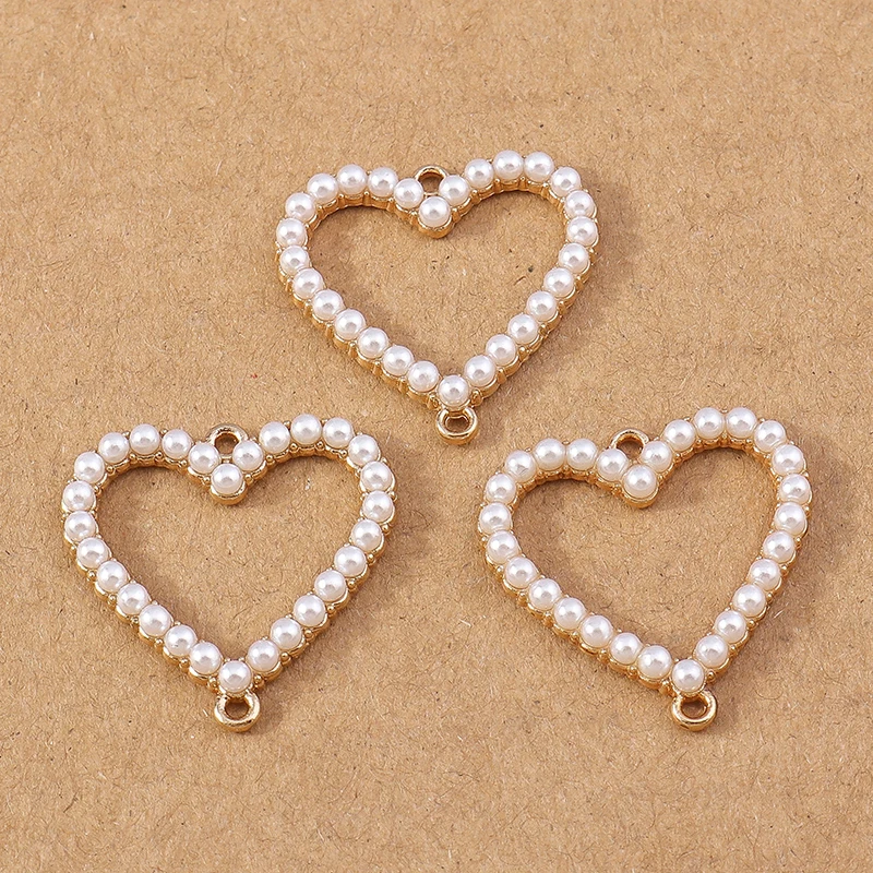 10pcs 26x26mm Pearl Love Heart Pendants Charms for Jewelry Making DIY Necklace Earrings Bracelet Accessories Supplies