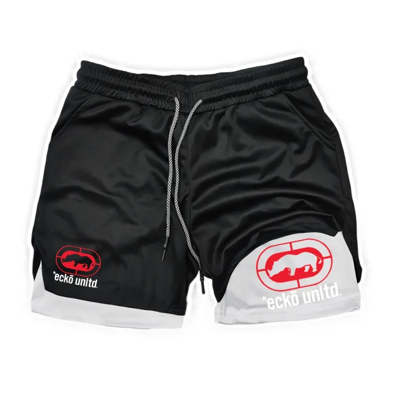 

Мужские шорты для бега, двухслойные спортивные шорты 2-в-1, дышащие быстросохнущие шорты для бега для фитнеса и тренировок