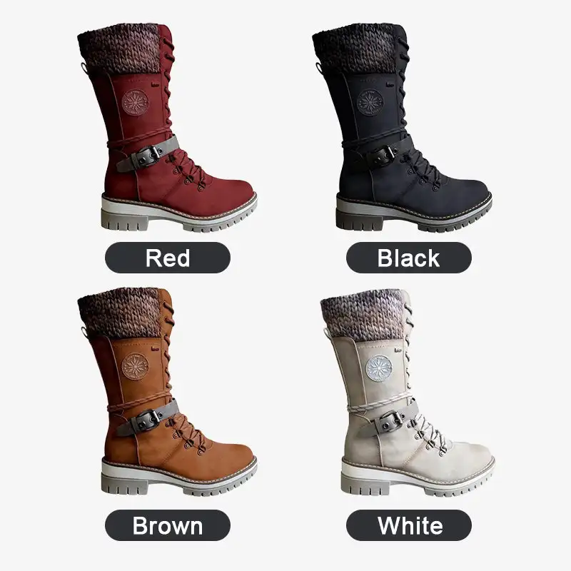 Women's Waterproof Knee Snow Boots Knitted Spliced Warm Snow Boots for Women