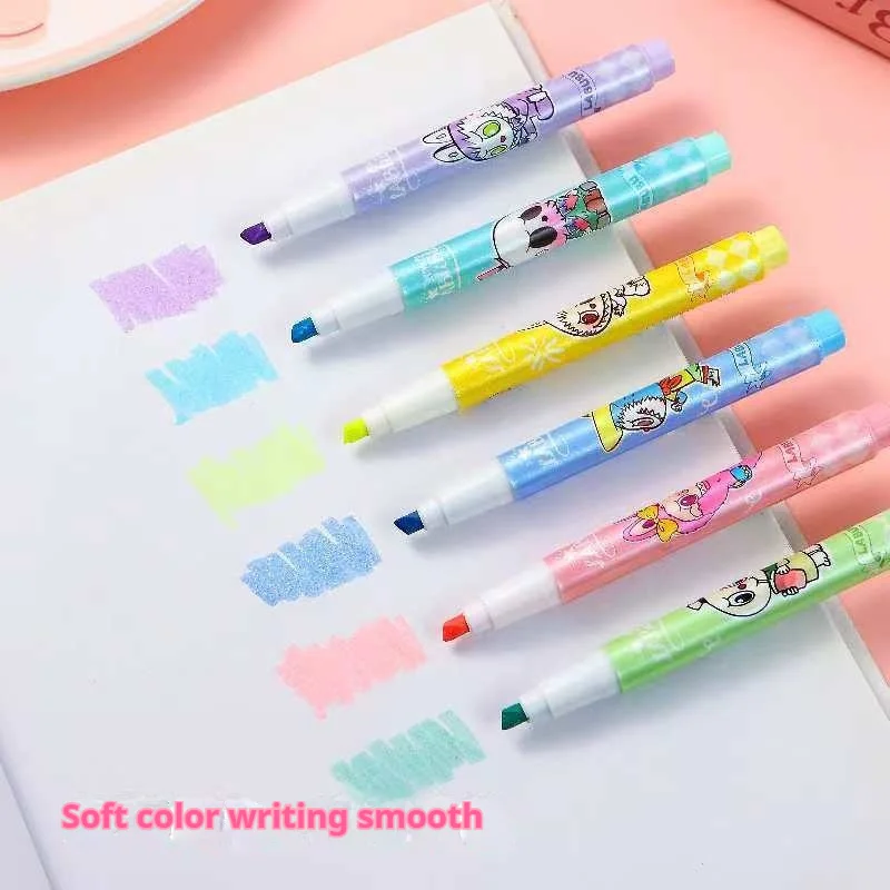 Ultra Soft Tip Fluorescent Pen Colorful Melange Class Notation Pen Travel Journal Highlighter Educational Office School Supply