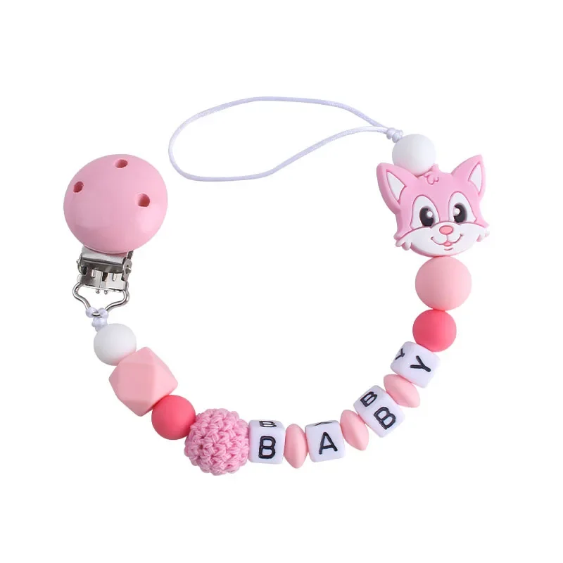 Chupete con nombre personalizado para bebé, mordedor con soporte para pezón, cadena con Clip, accesorios para juguetes de dentición, 1-2 piezas