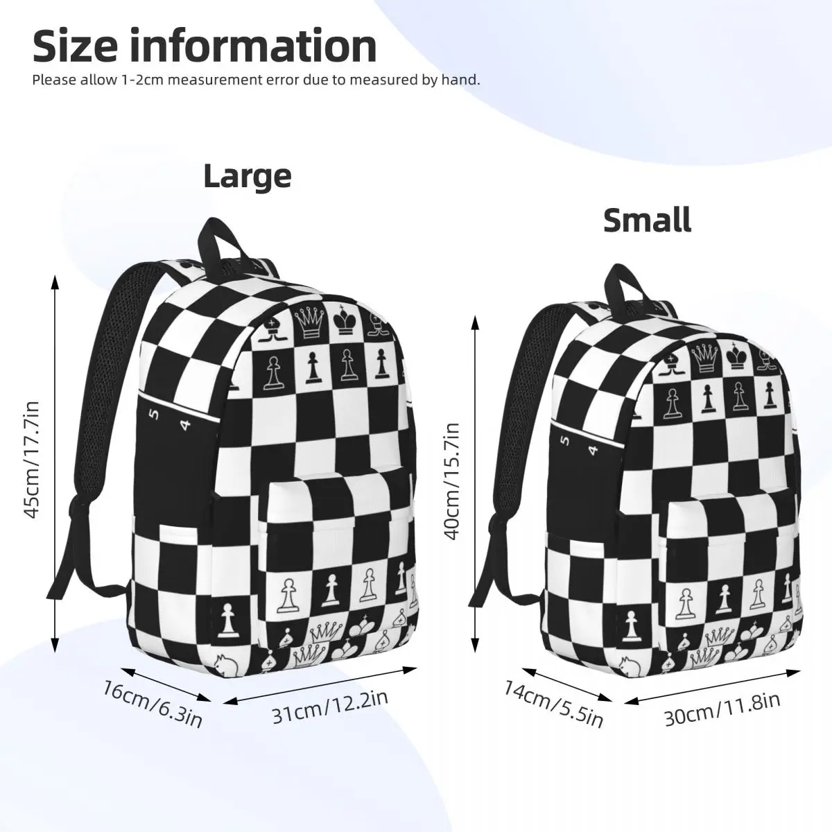 Men Women Backpack Large Capacity School Backpack for Student Black And White Chess Board School Bag