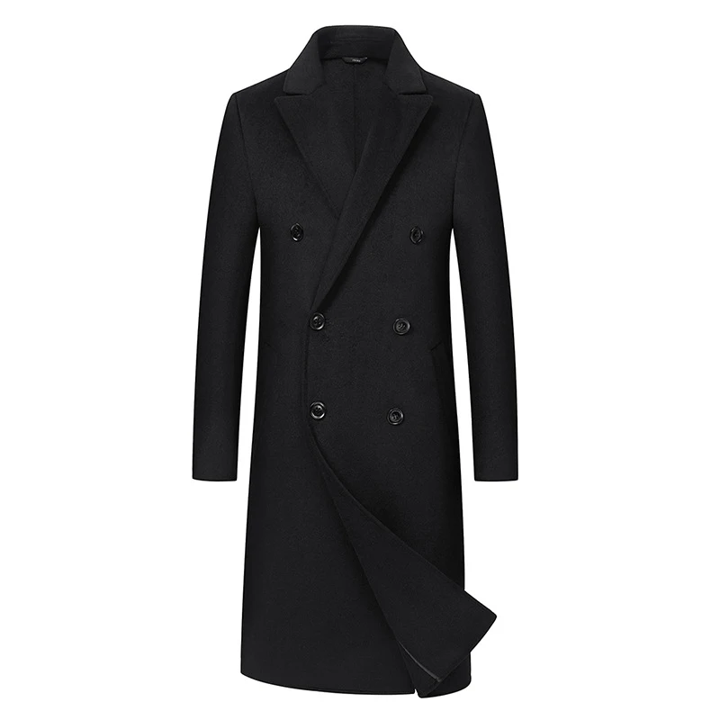 Men's Winter Woolen Coat Trench Coat Double Breasted Long Over The Knee Handmade Double Sided Woolen Coat Trench Coat Men