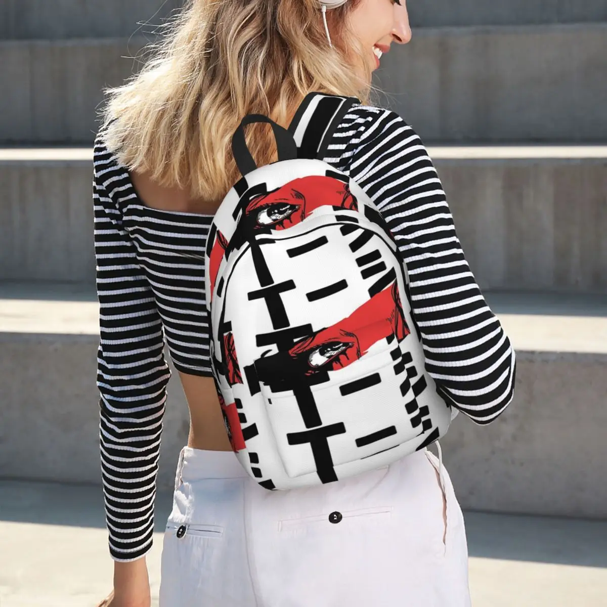 قميص أنيمي يقول تي شيرت باللغة اليابانية حقيبة ظهر بسيطة وأنيقة من القماش حقيبة ظهر للسفر