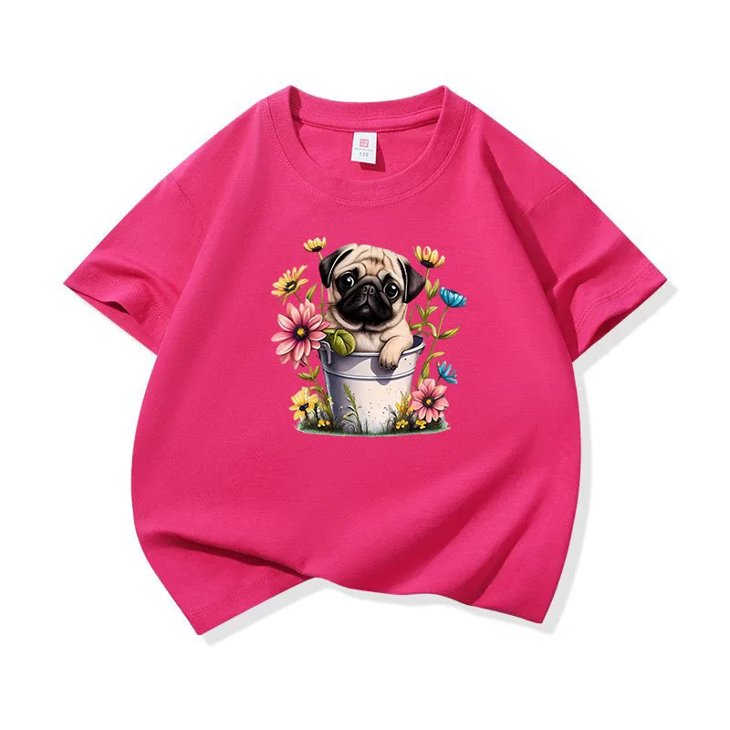 

Sunflower Pug Dog Graphic Tee Kids 100% Cotton Crew Neck T Shirt Trendy Puppy Print Short Sleeve Muticolor Tops For Boys Girls