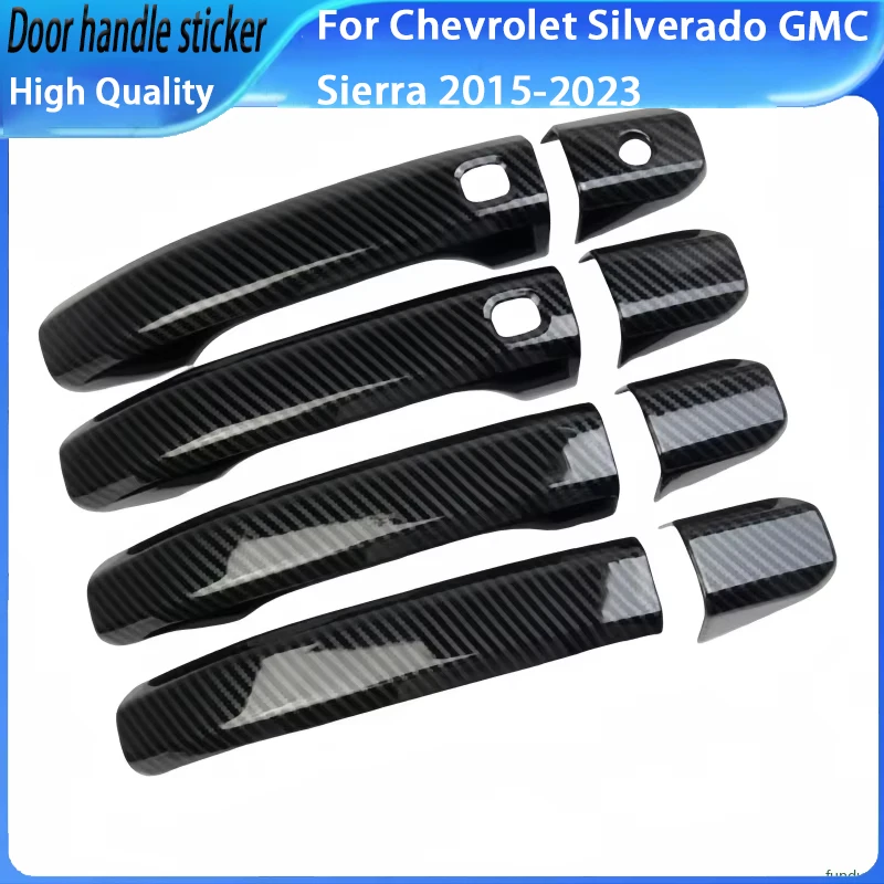 For Chevrolet Silverado GMC Sierra 2015-2023 Glossy Black Carbon Fiber Chrome Car Door Handle Cover Trim Styling Accessories
