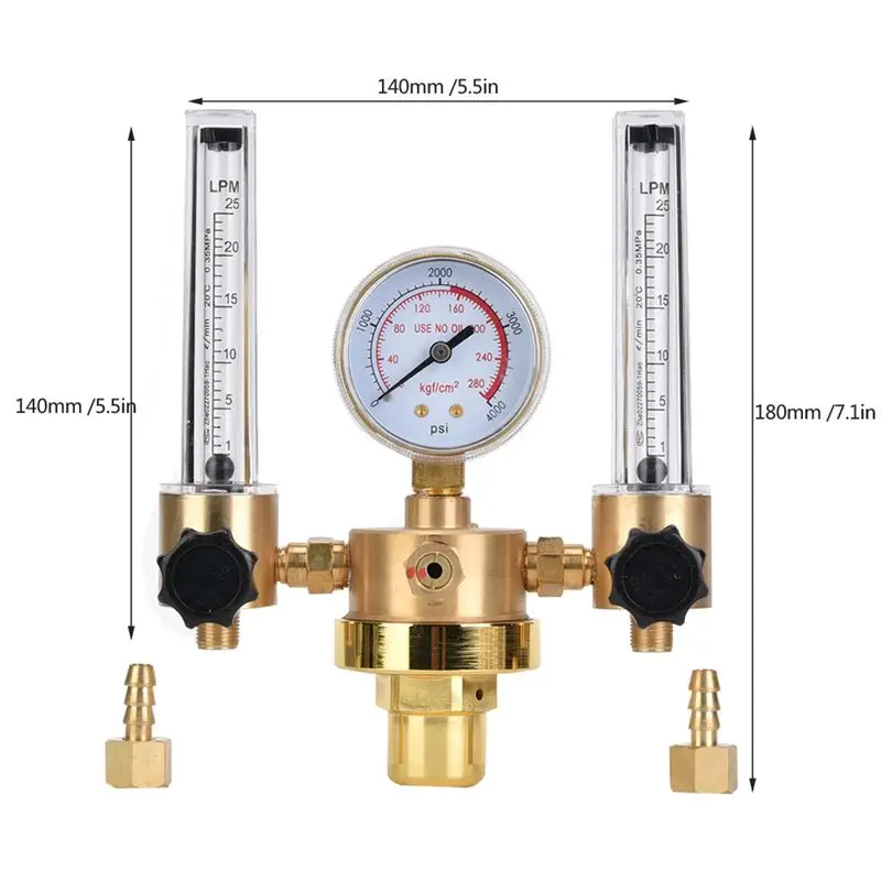 Dual Tube Regulator Pressure Reducer G5/8 Inch Male Thread Flow Meter For Welding Applications