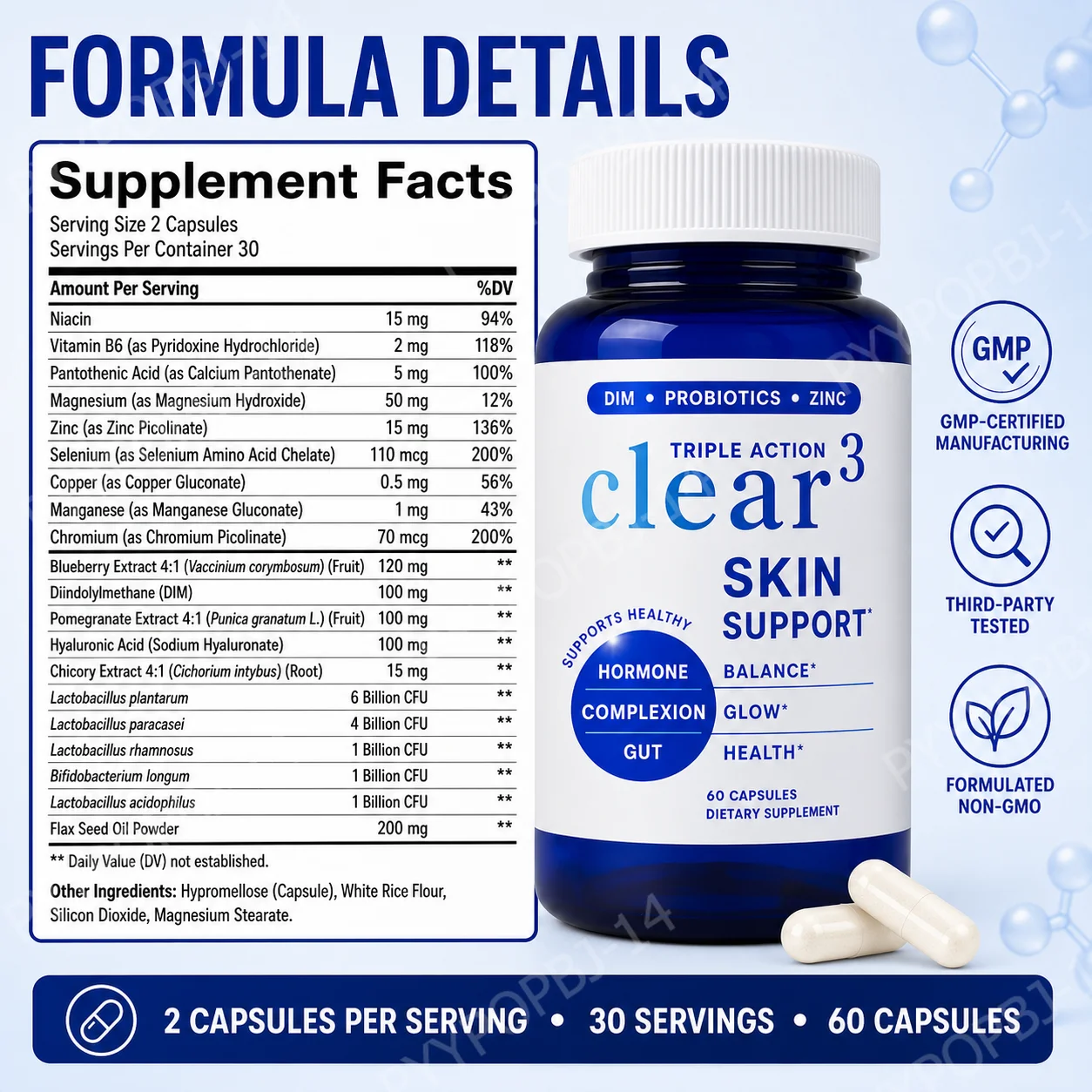 Clear³ Skin Support Supplement - Nutrition Zinc recension och pris