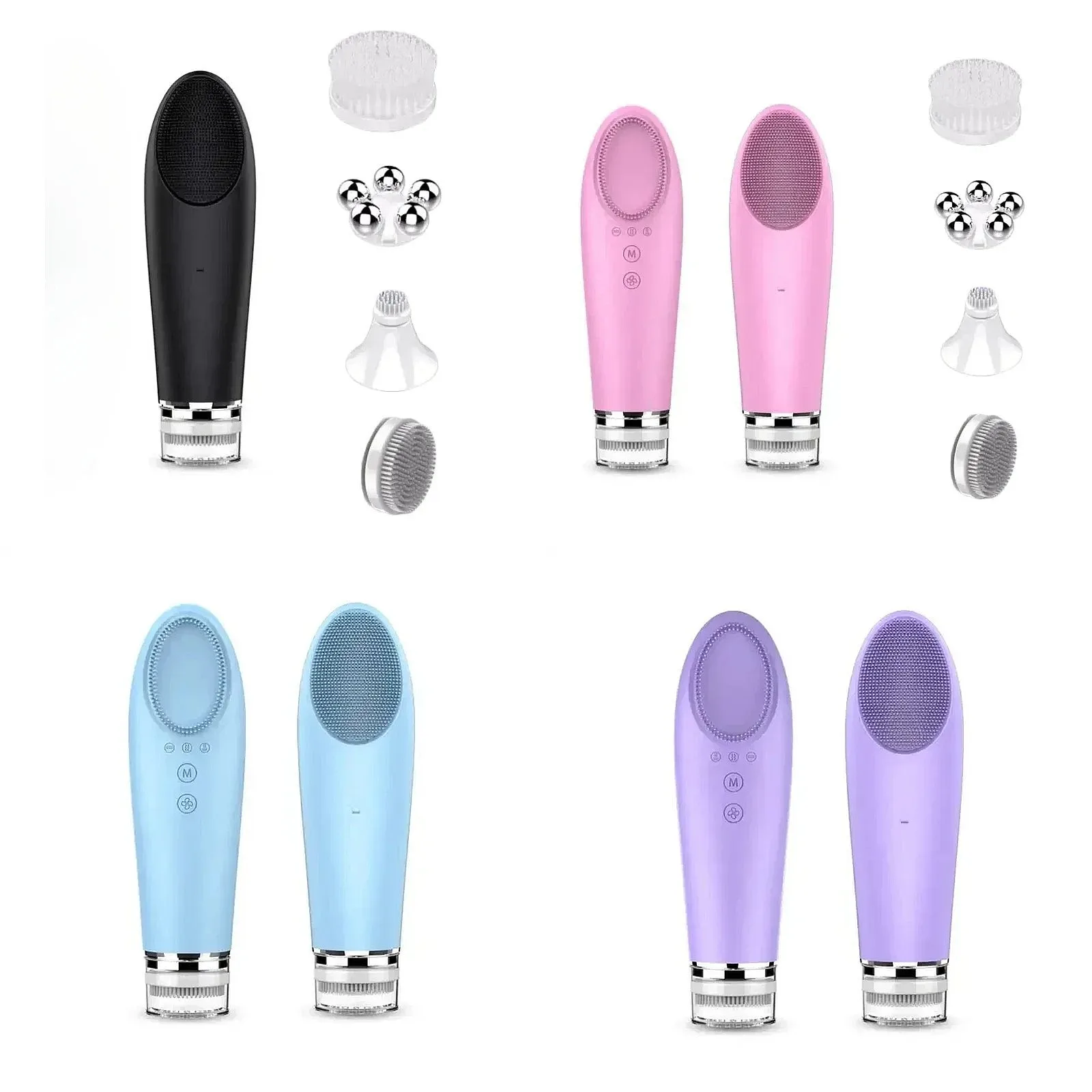 4 in 1 Ultrasonics Facial Pore Cleanser Silicone Face Cleansing Brush Set Sonic Skin Care Tool