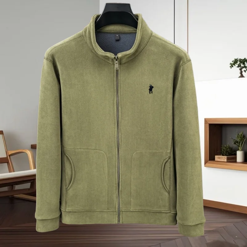 

High end original brand exquisite Paul embroidery jacket 2025 autumn and winter new men velvet comfortable warm zipper cardigan