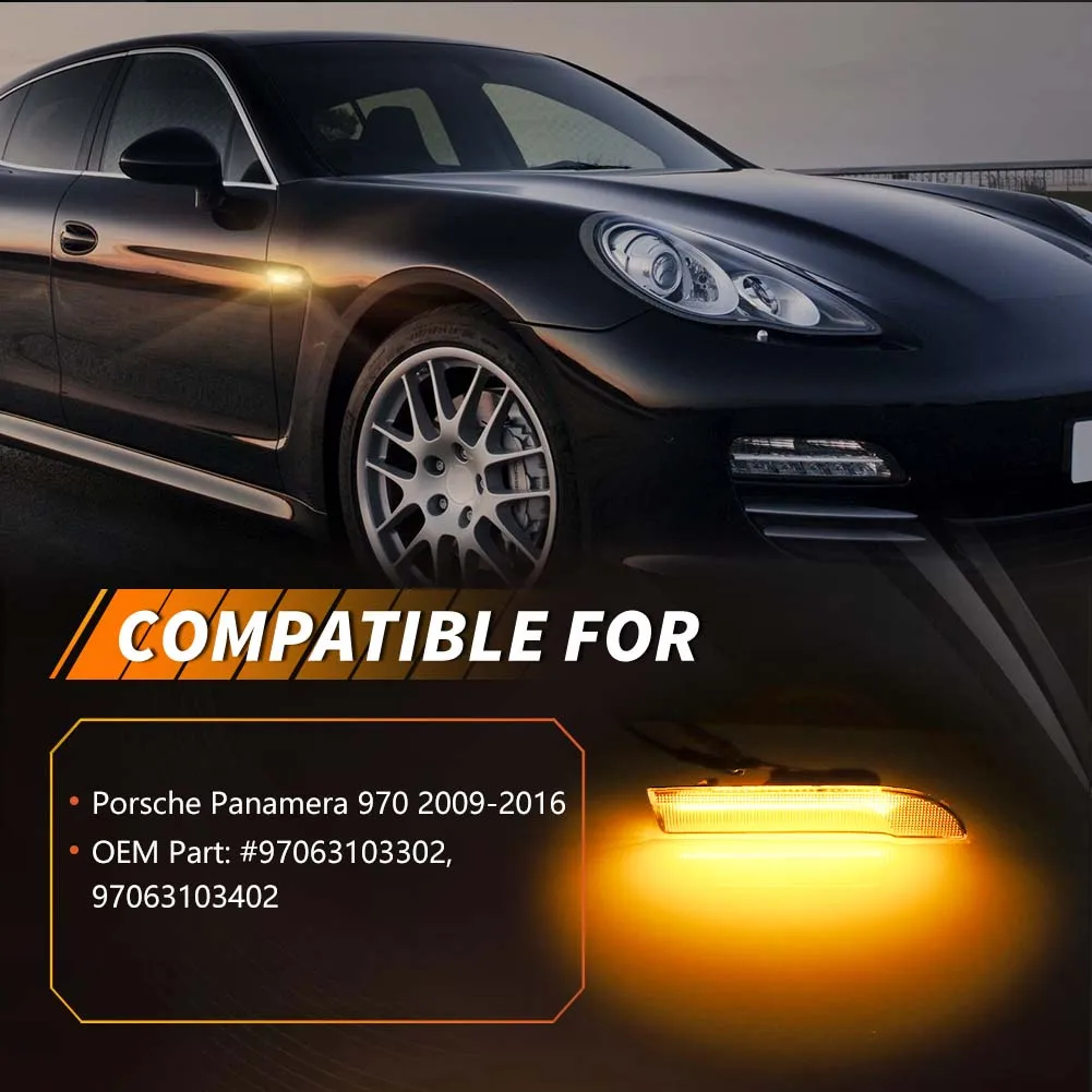 2Pcs For 2009 210 2011 2012 2013 2014 2015 2016 Porsche Panamera 970 Chassis G1 Front Fender Light Side Marker Light W/LED - view 2