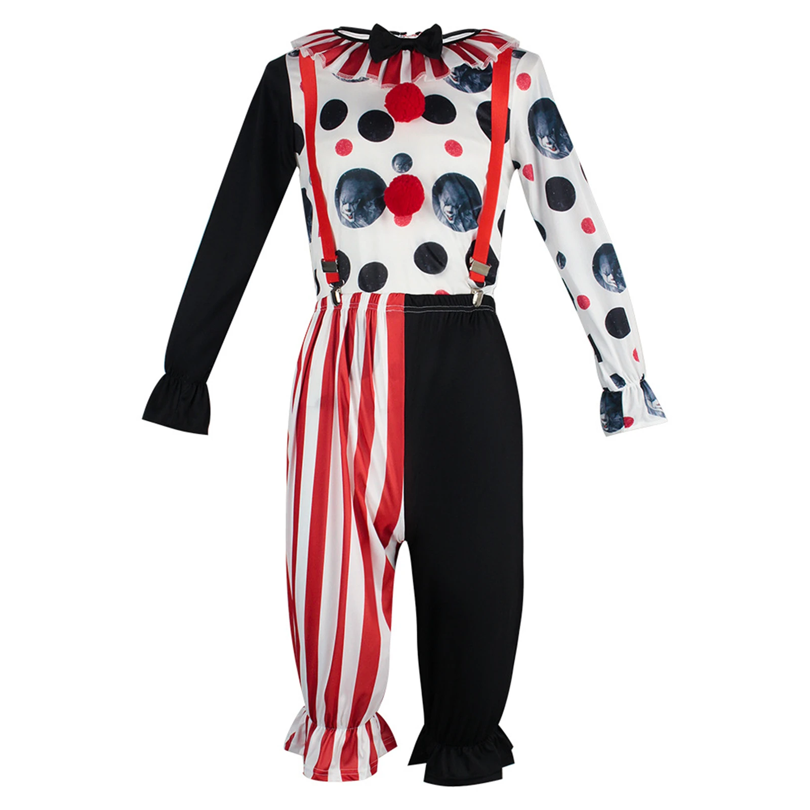 Anime Circus Costume Clown Cosplay for Haloween Party Adult Father Kids Son Parent-Child Clothing Two Pieces Top Pants Headgear