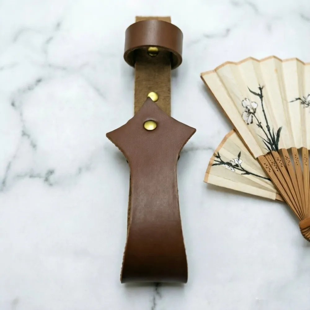 Outfit Match PU Leather Folding Fan Holder Belt Loop Waist Mount Hand Fan Sleeve Open Top Vintage Style Waist Fan Pouch Gift