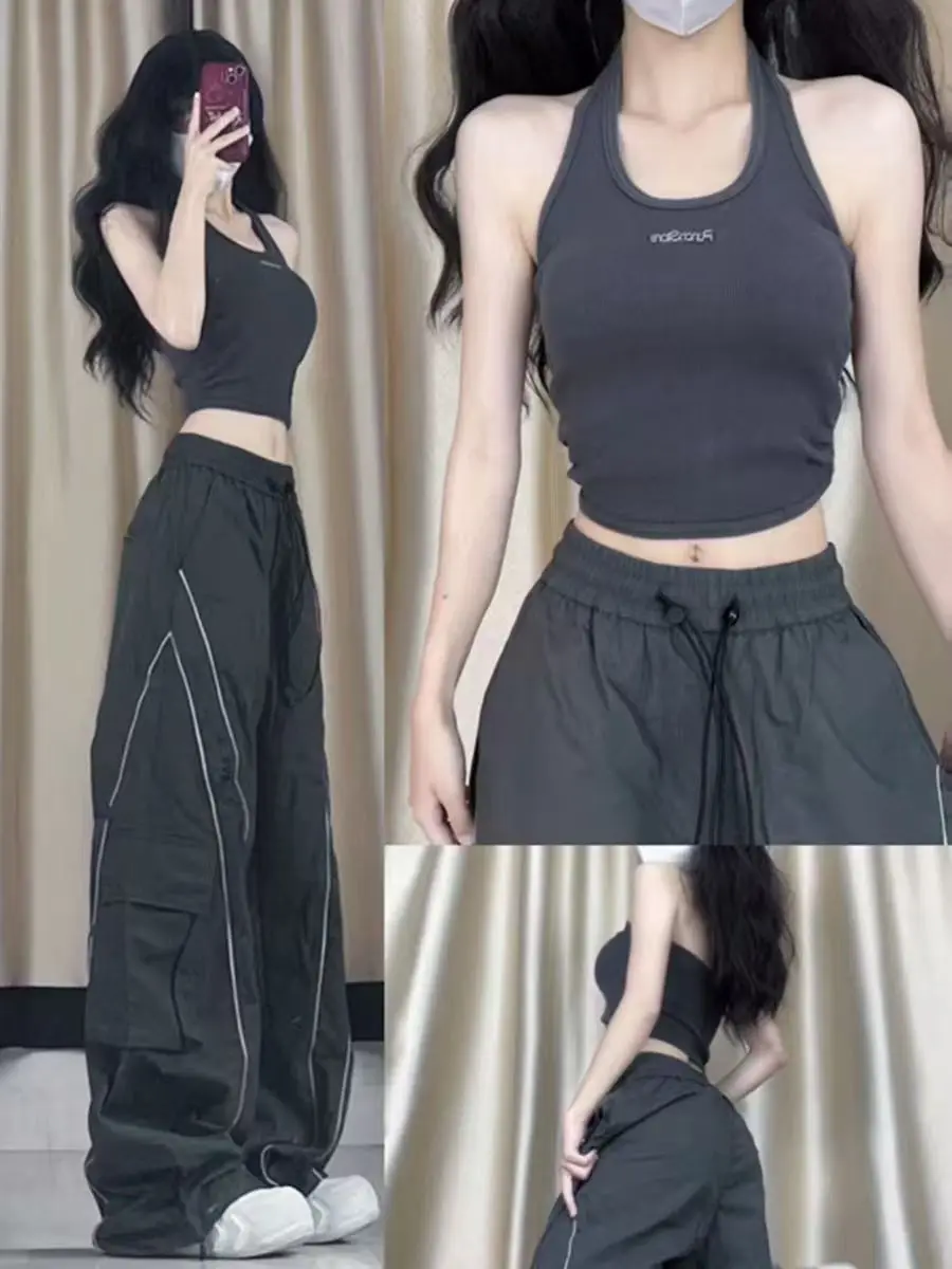 American Style Parachute Work Pants Women's Summer Thin High Waist Slimming Loose Drape Quick Dry Sports Pants Commute Style