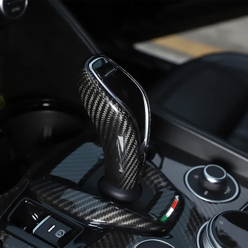 Dry Carbon Fiber Car Gear Shifter Knob Head Cover For Alfa Romeo Giulia Alfa Romeo Stelvio 2020-2021 Decorative Trim Accessories