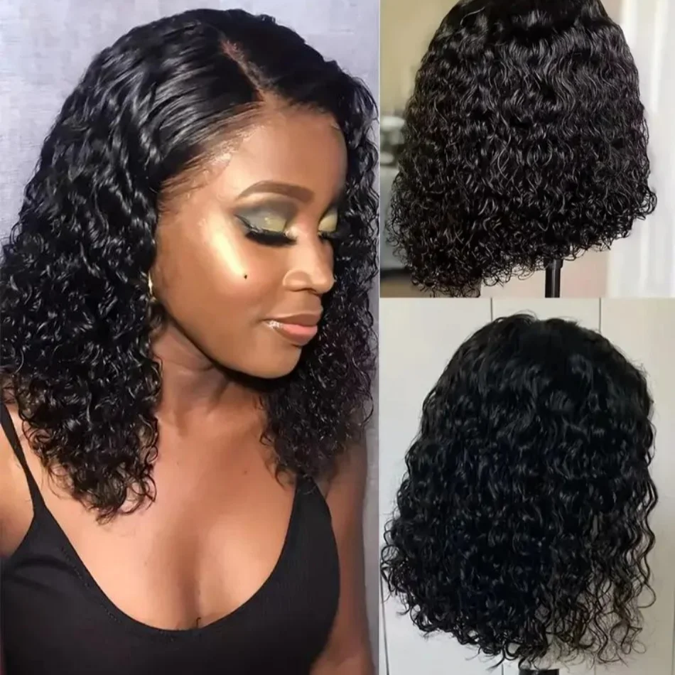 12A Pre Cut Pre Plucked Glueless Wig Human Hair Wet And Wavy Short Bob Curly Wigs 4x4 5x5 HD Lace Closure Black Frontal Wig Hair