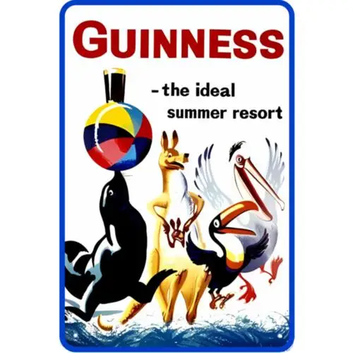 Vintage Guiness Beer Advertisement Metal Sign,  The Summer Resort