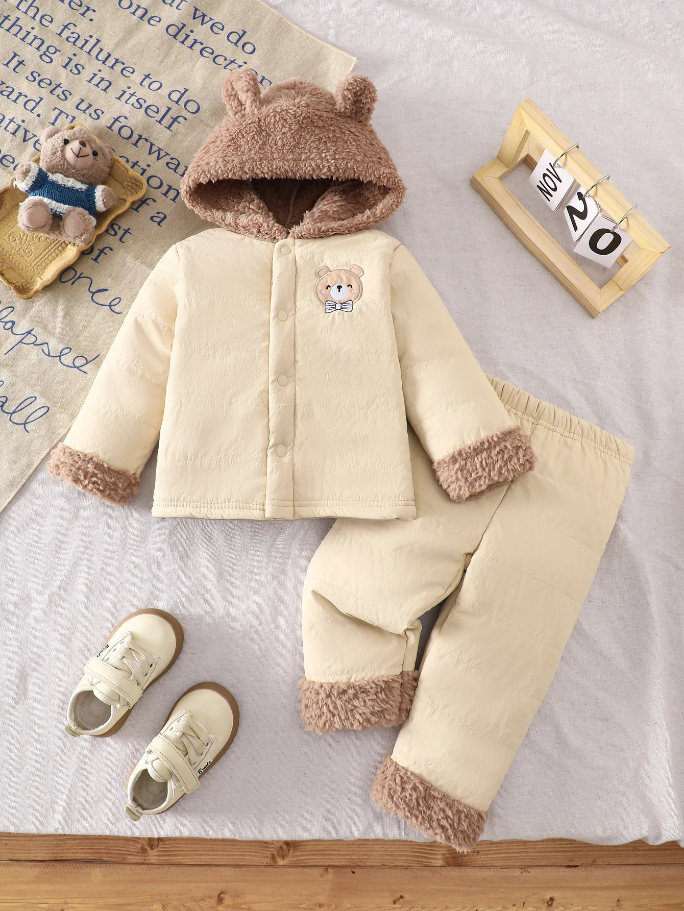 IURNXB 2pcs Baby Clothes Set Infant Snowsuits Fleece Hooded Jacket+Pants Outfits Casual Playwear Winter Toddler Homewear 1-3Y