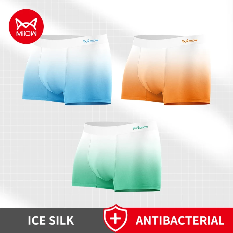 Miiow 3 stücke Eis Seide Männer Unterwäsche leichte nahtlose Männer Farbverlauf Boxer Shorts 5a anti bakterielle Herren Höschen Unterhose