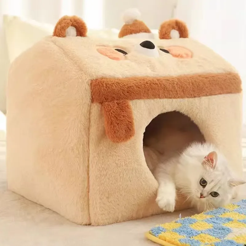 HOOPET Pet Cat House Winter Warm Cave Bed Cat Basket for Small Dogs Soft Cat Mat Kennel Puppy House Deep Sleeping Pet Supplies