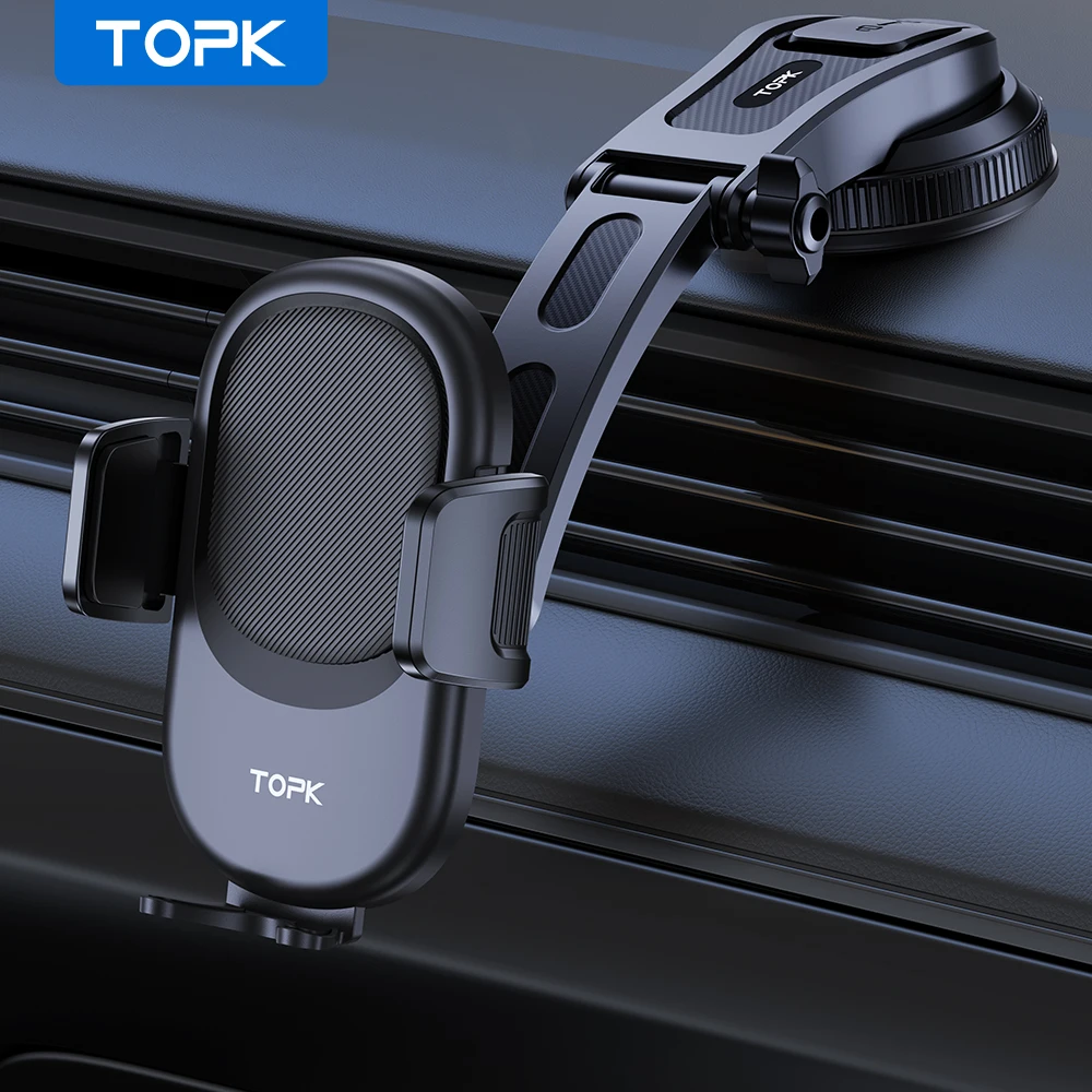 TOPK Autotelefonhalterung, verbesserte, verstellbare horizontal- und vertikal Handyhalterung für das Armaturenbrett im Auto für alle Telefone