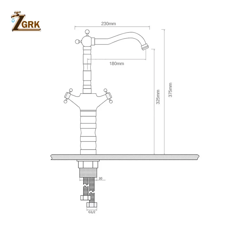 ZGRK Antique Basin Faucet Hot and Cold Bathroom Sink Faucet Swivel Spout Bath Water Tap Dual Handle Tall Basin Mixer Tap