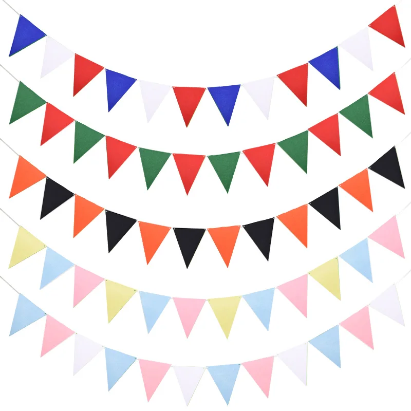 12 Flags Multicolor Felt Cloth Garland Pennant Bunting Banner for Wedding Party Baby Shower Wall Hanging Garland Decor Supply 8z