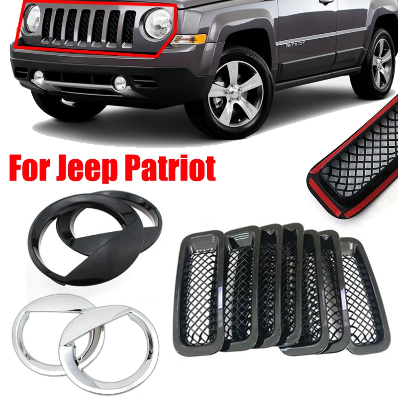 Dla Jeep Patriot 2011-2016 2015 2014 2013 2012 Osłona przedniego reflektora Przedni grill Wkładka Osłona grilla Naklejka wykończeniowa