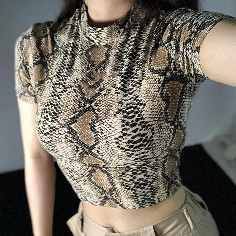 2024 Sexy Crop Top Women Snake Print Tank Top Slim Primer High Collar Vest Harajuku Crop Tank Top T Shirt Femme Girls Camis Tops