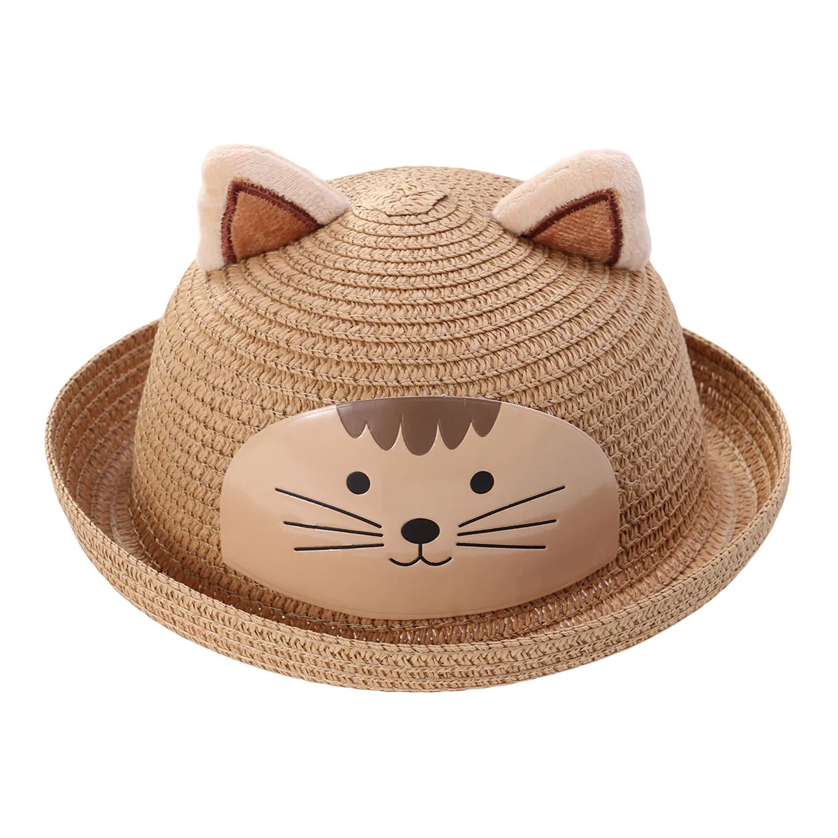 

Cartoon Cat Hat Kids Summer Straw Beach Hats Lightweight Durable Comfortable Child Sun Protection Wide Brim Fashion Photo Shoot