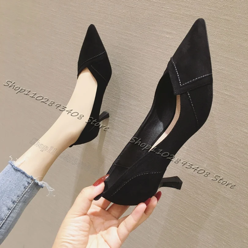 Blue Flock Stiletto Pumps Shallow Pointed Toe Solid High Heels Women Shoes Fashionable Simple Style Shoes Zapatos Para Mujere