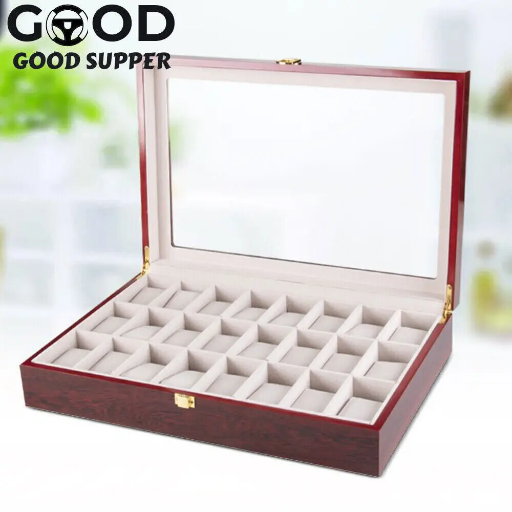 Watch Storage Box with 24 Slots, Mdf, Glass, Zinc Alloy Construction, Removable Pillows for Easy Cleaning and Protection