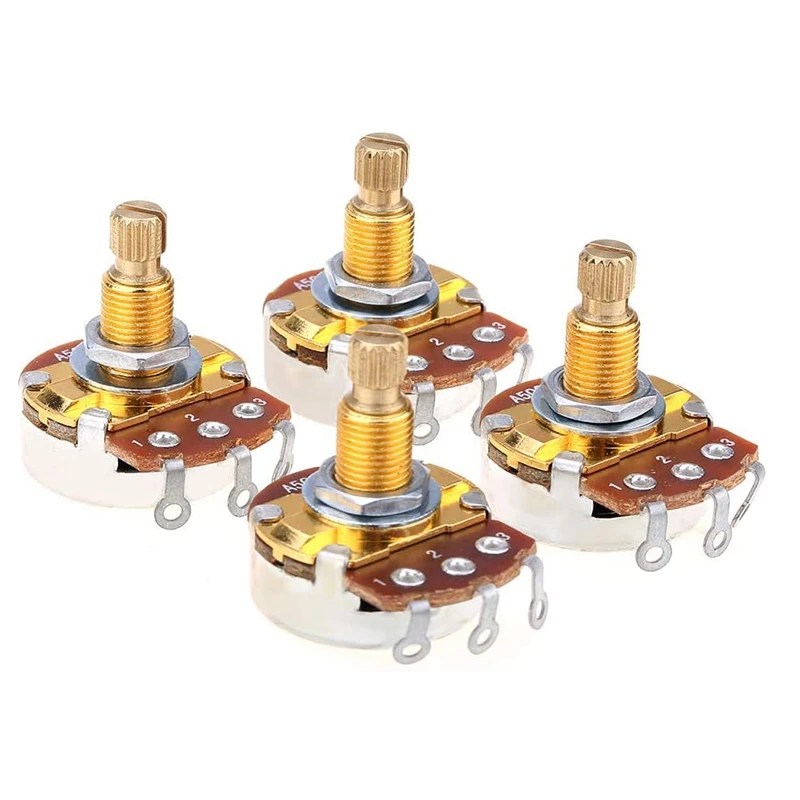 

Shaft Full Metric Sized Control Pots A500K Audio Taper Potentiometers Pot for Electric Guitar Bass (Set of 4)